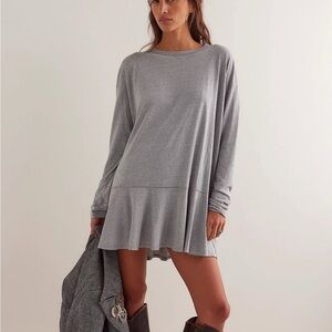Free People Light Gray Long Sleeve Ruffle Hem Mini Dress